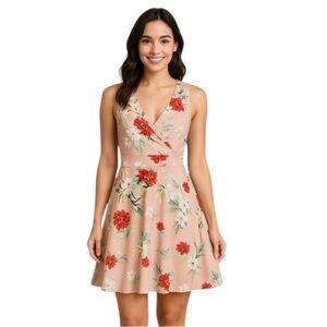 Guberry Coquette Floral Wrap Dress Sleeveless Fit & Flare Size S
